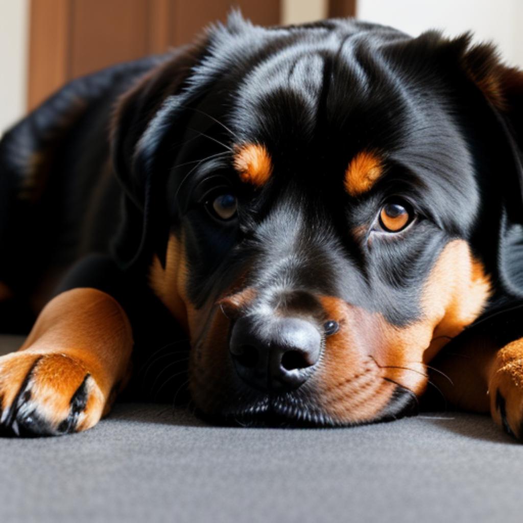 Rottweiler lying down by by @ai_generated