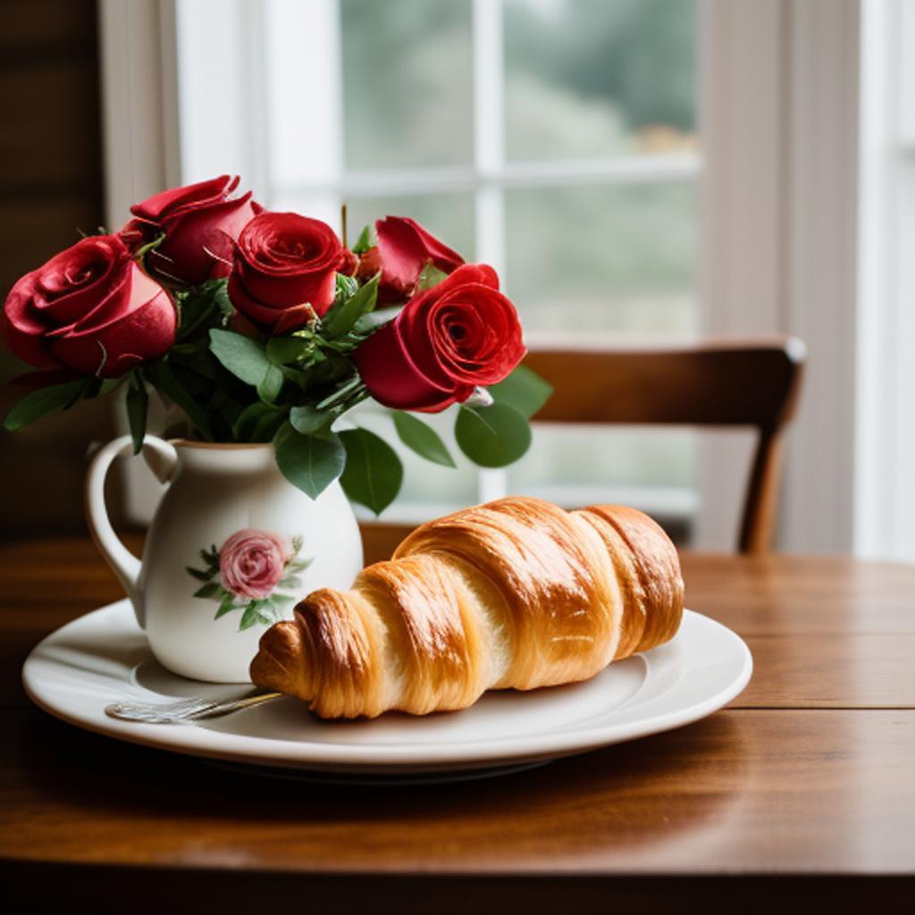 CROISSANT CONFITURE ET ROSES by @ai_generated