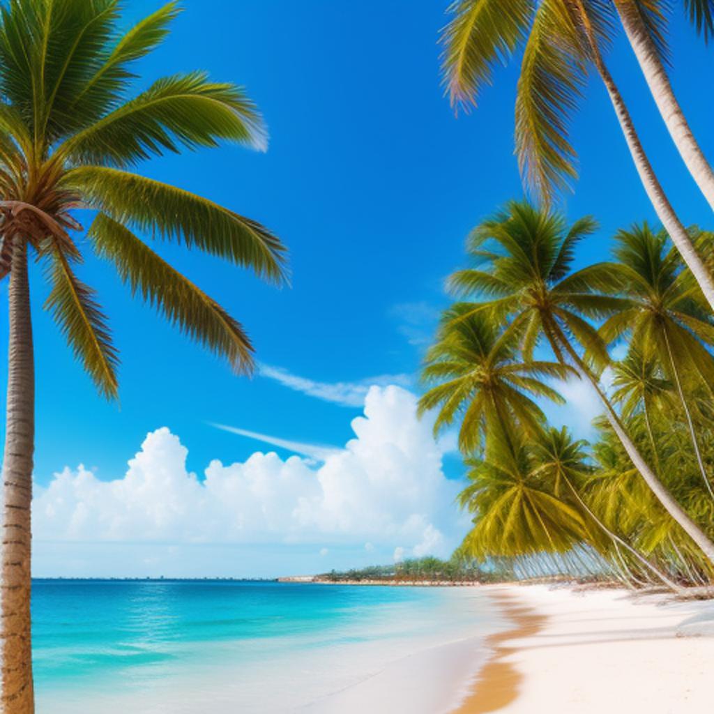 Beach with palm trees by @ai_generated