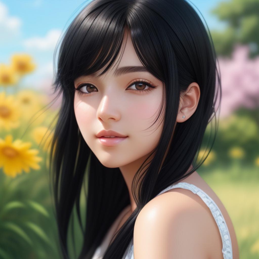 Black hair, radiant sunlight, by @ai_generated