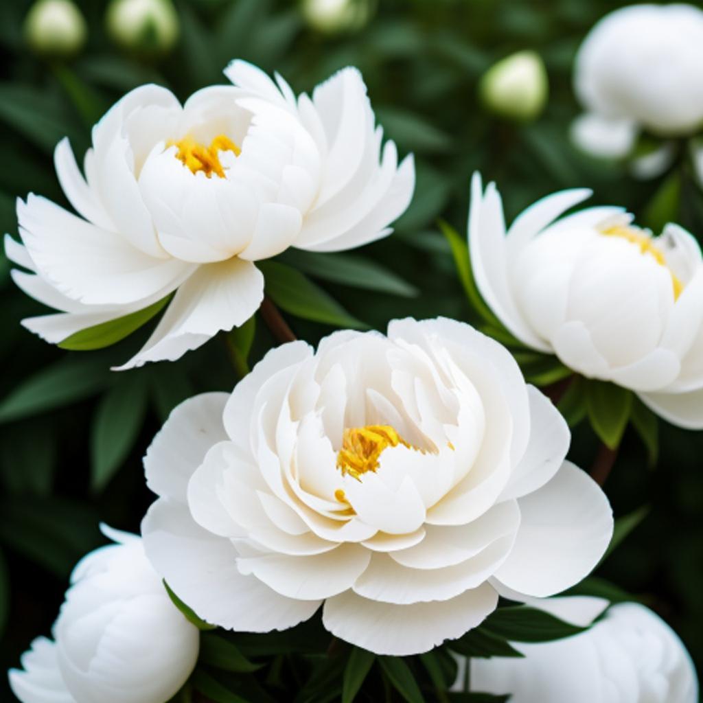 White peonies outdoors by by @ai_generated