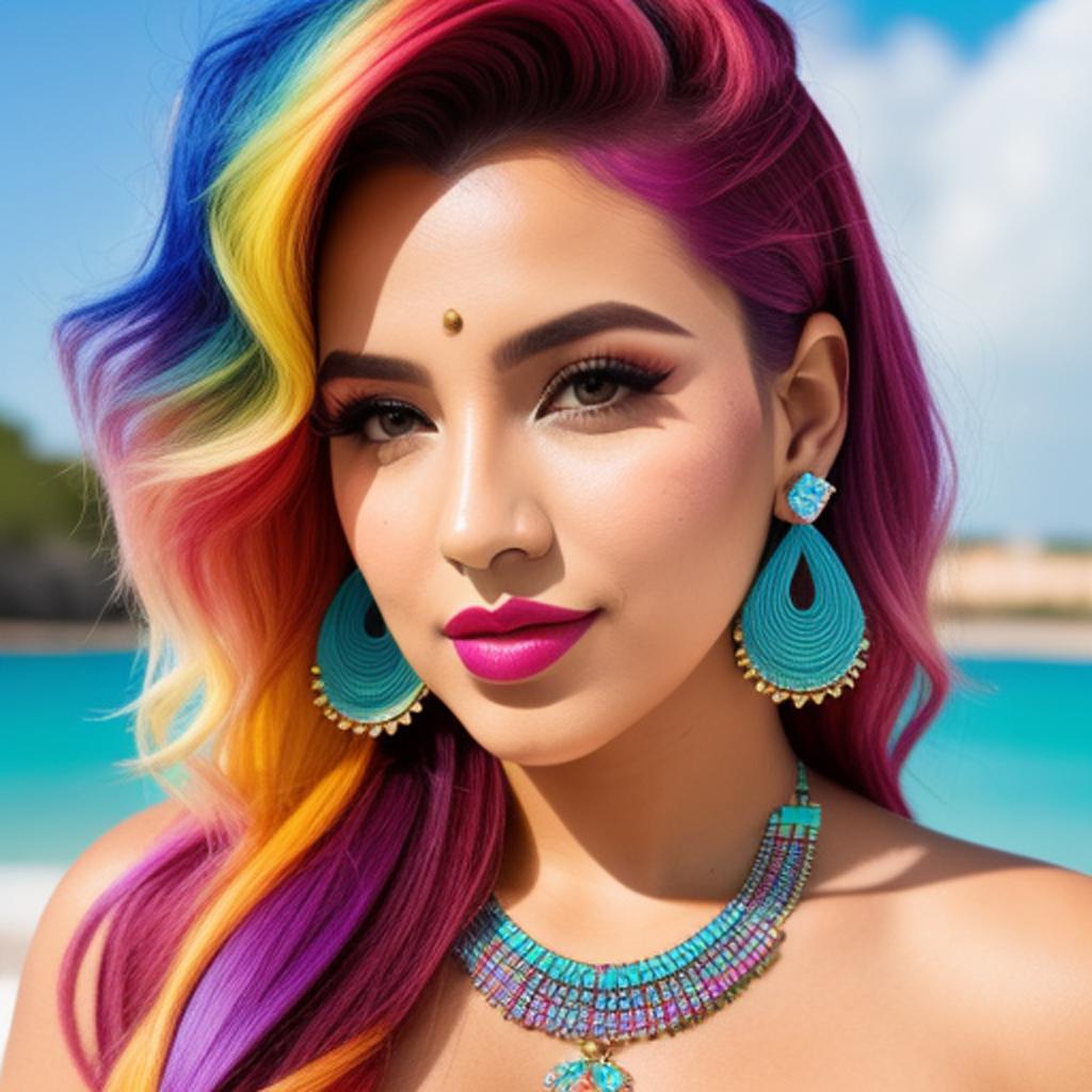 Colorful hair, top-dressed woman, by @ai_generated