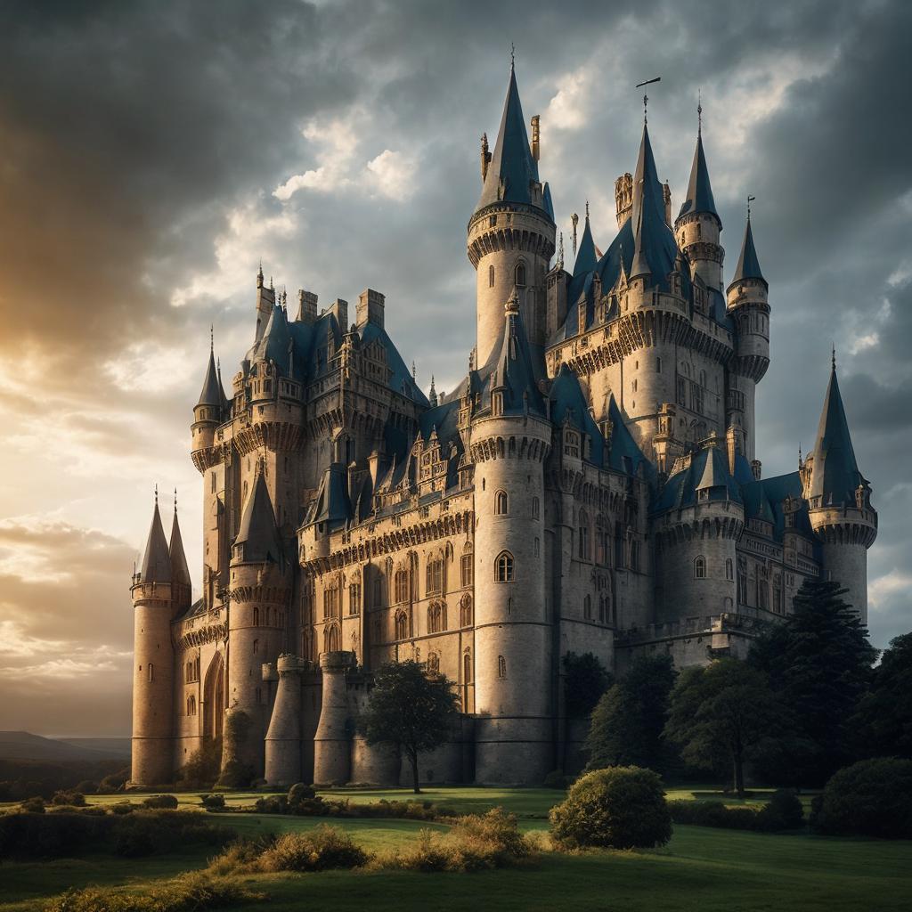 Majestic castle, medieval architecture, by @ai_generated