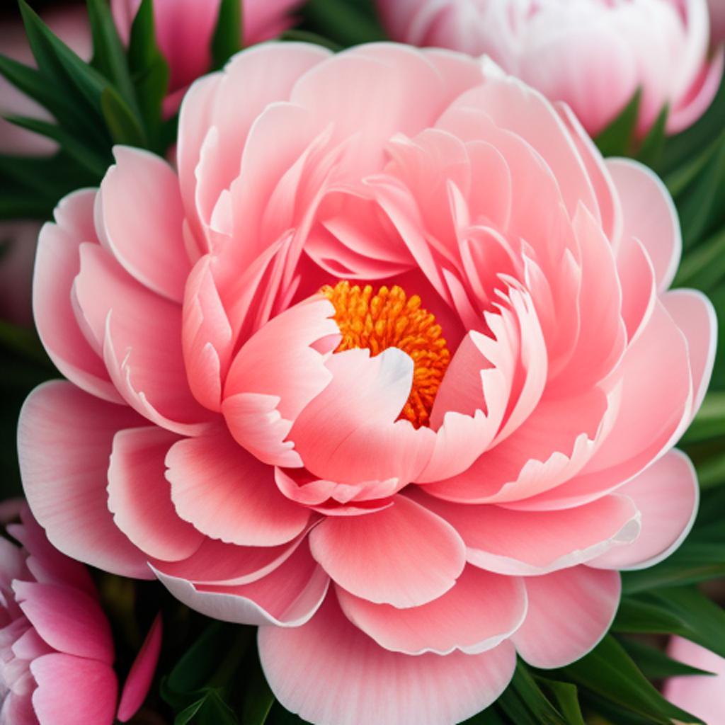 Coral peony flower by by @ai_generated