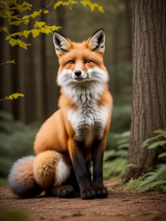 Fox sitting in woodland by @ai_generated