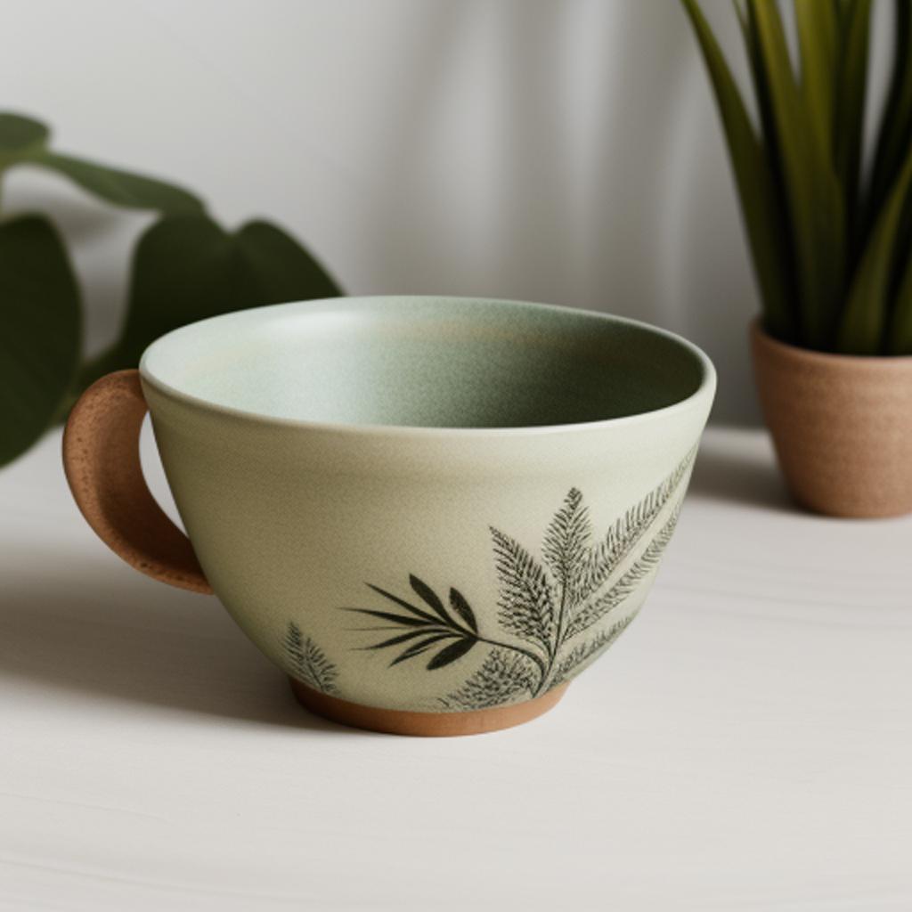 Nature-inspired cups, serene designs, by @ai_generated