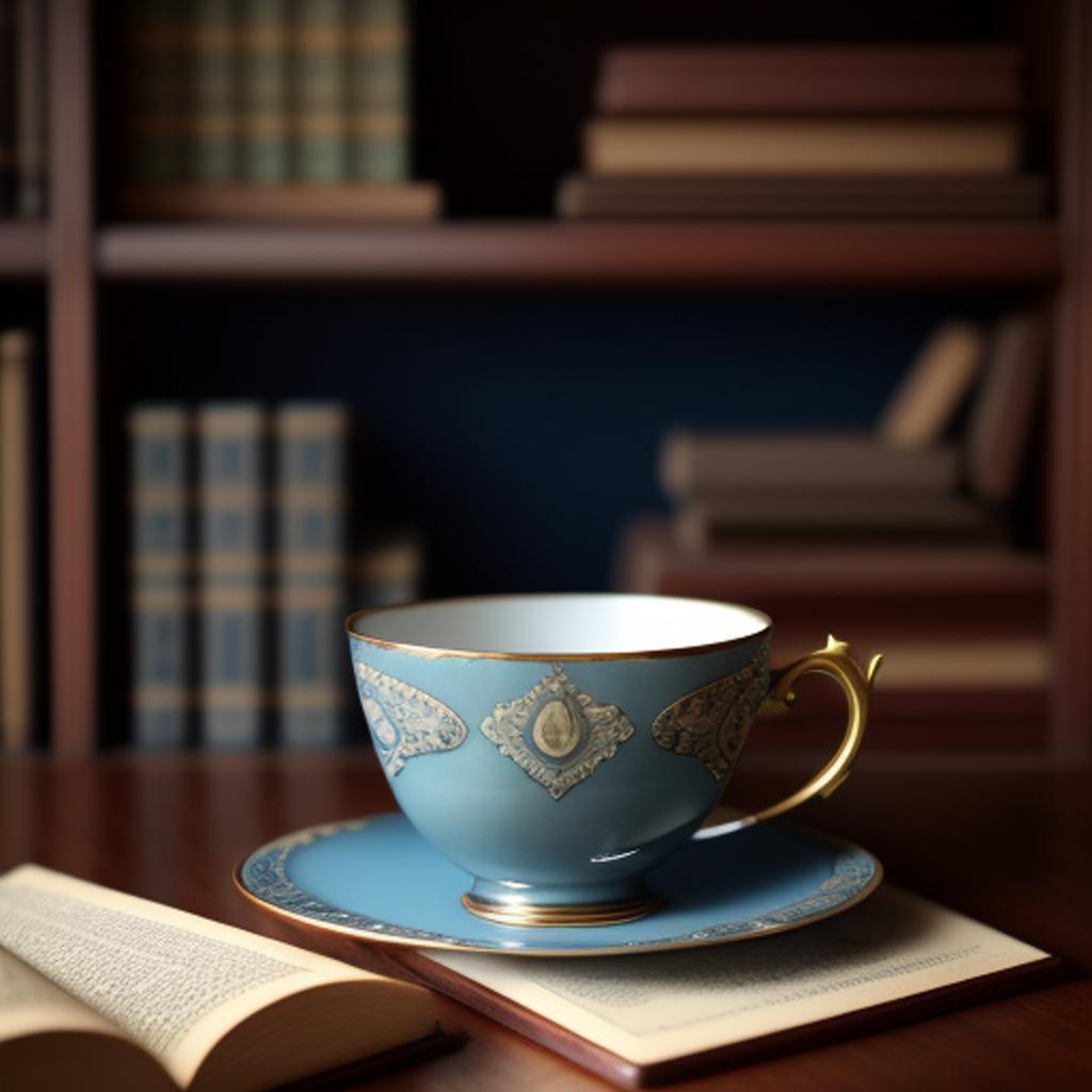 Vintage blue teacup on by @ai_generated