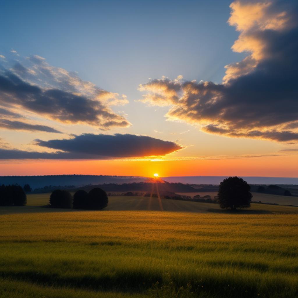 Sonnenaufgang, blauer Himmel, Wiese by @ai_generated