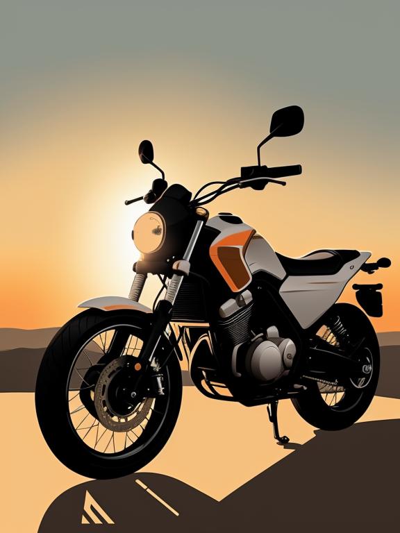 Motorbike with sunset in by @ai_generated