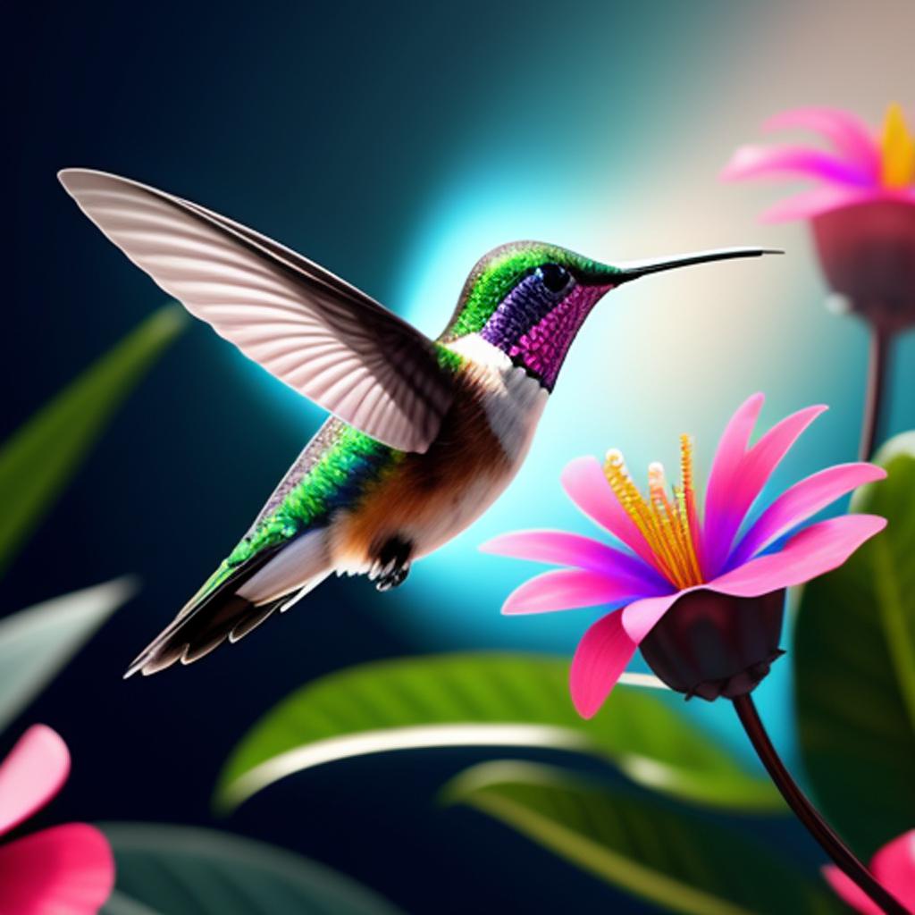 Hummingbird flying and tropical by @ai_generated