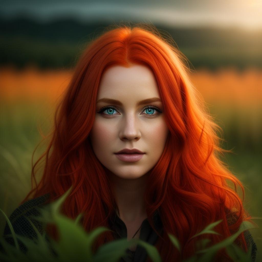 Long red -orange hair by @ai_generated