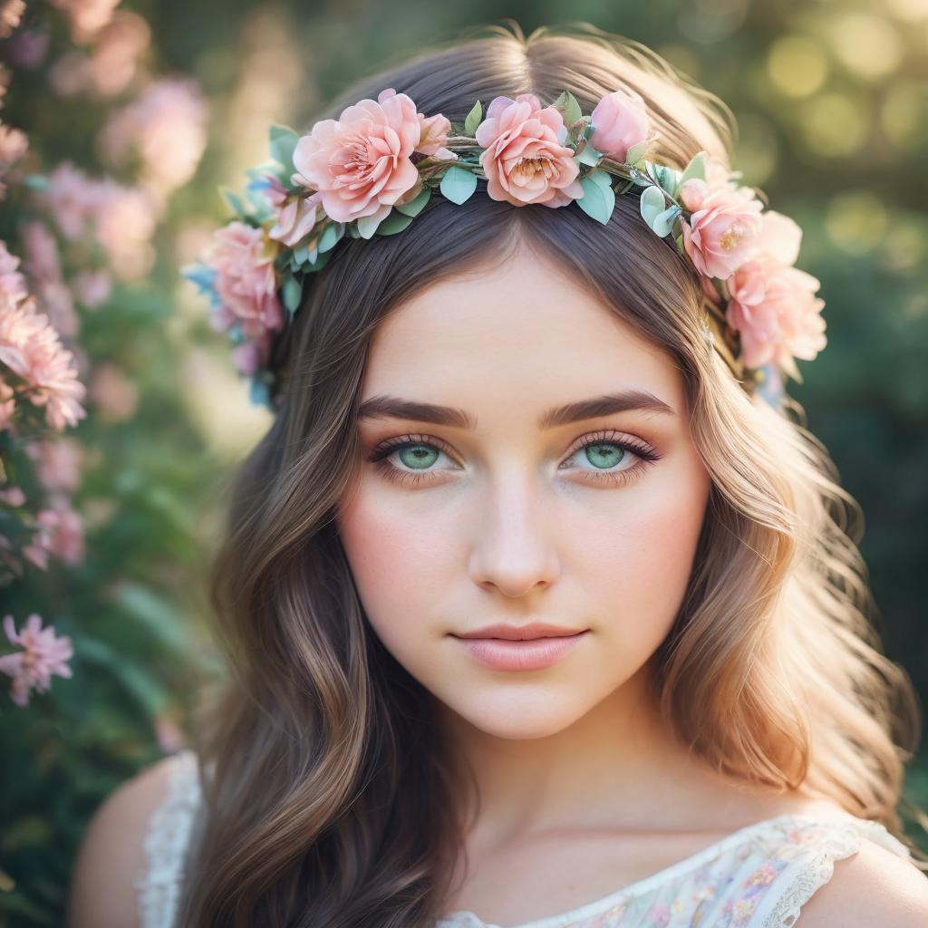 Girl with floral headband, by @ai_generated