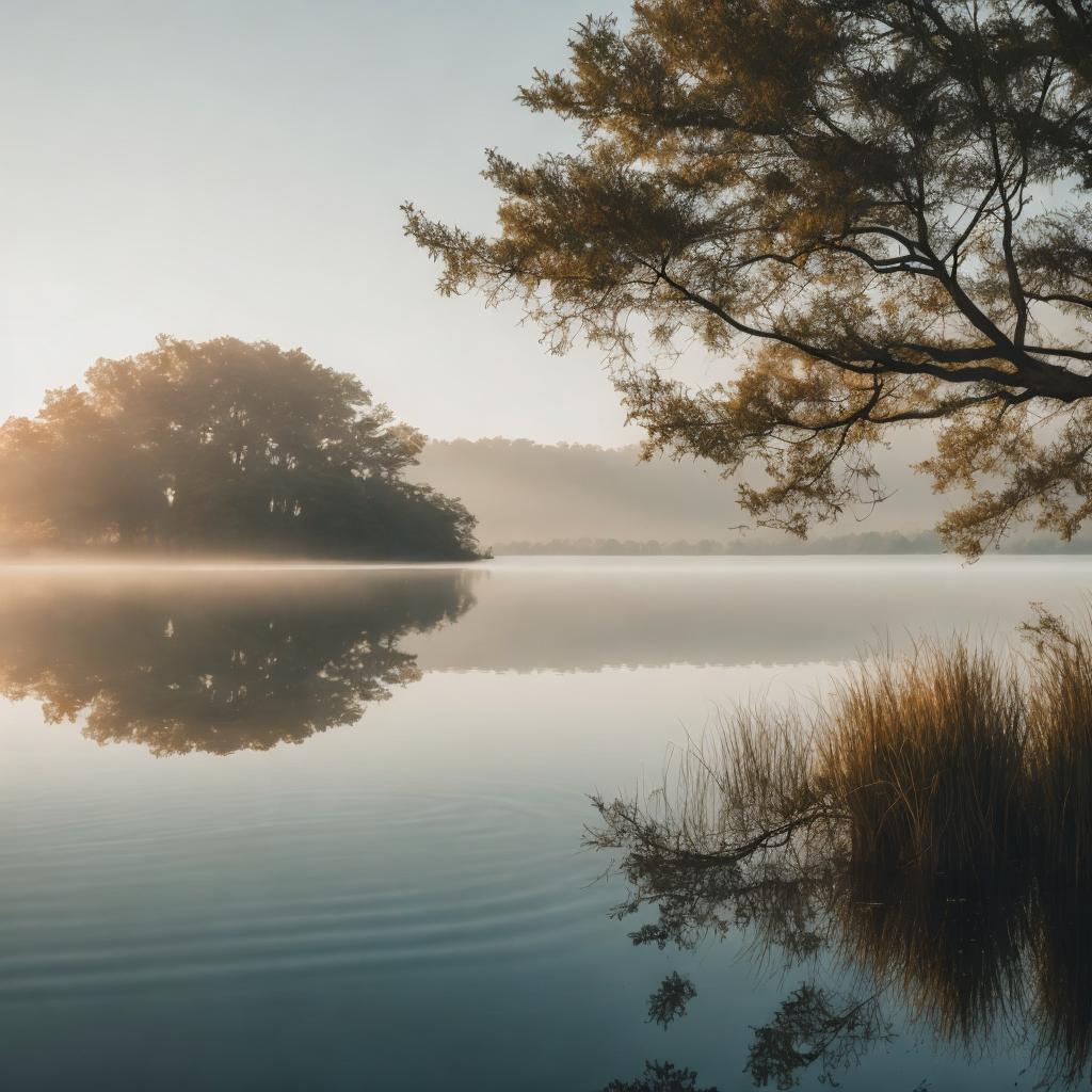 Nature photography, tranquil lake, by @ai_generated