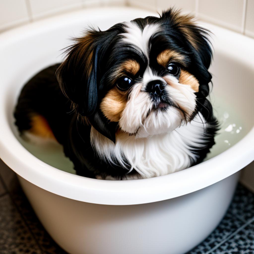 Shihtzu in the bathtub by @ai_generated