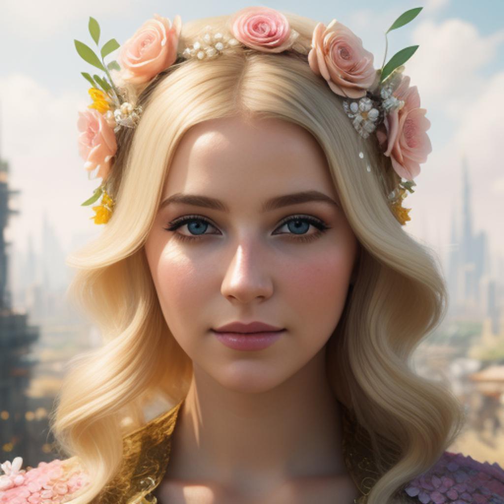 Blonde princess with flowers by @ai_generated