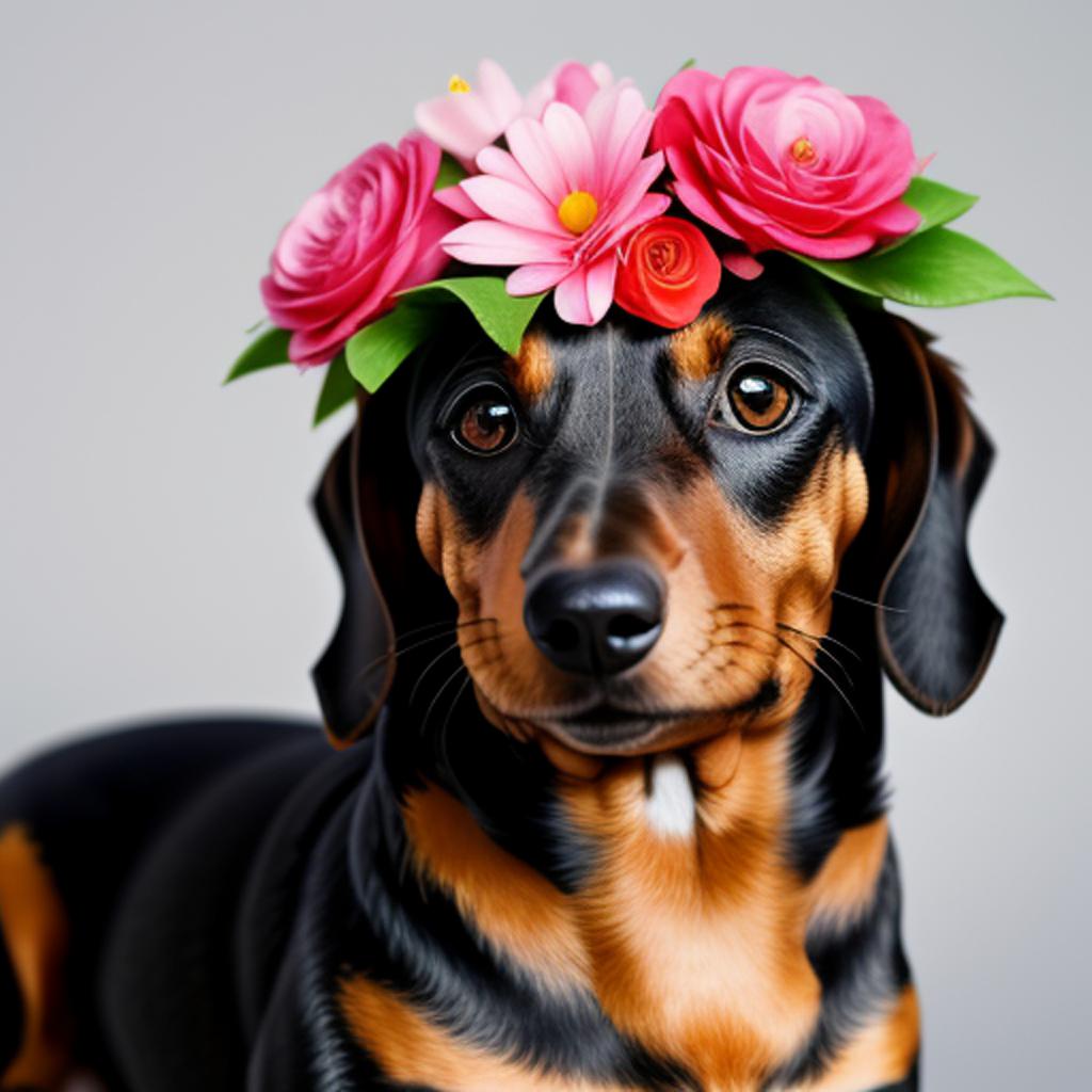 A dachshund with flowers by @ai_generated