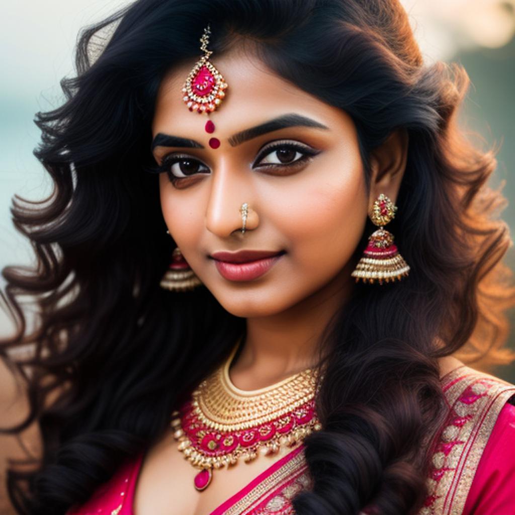 Attractive indian woman, wavy by @ai_generated