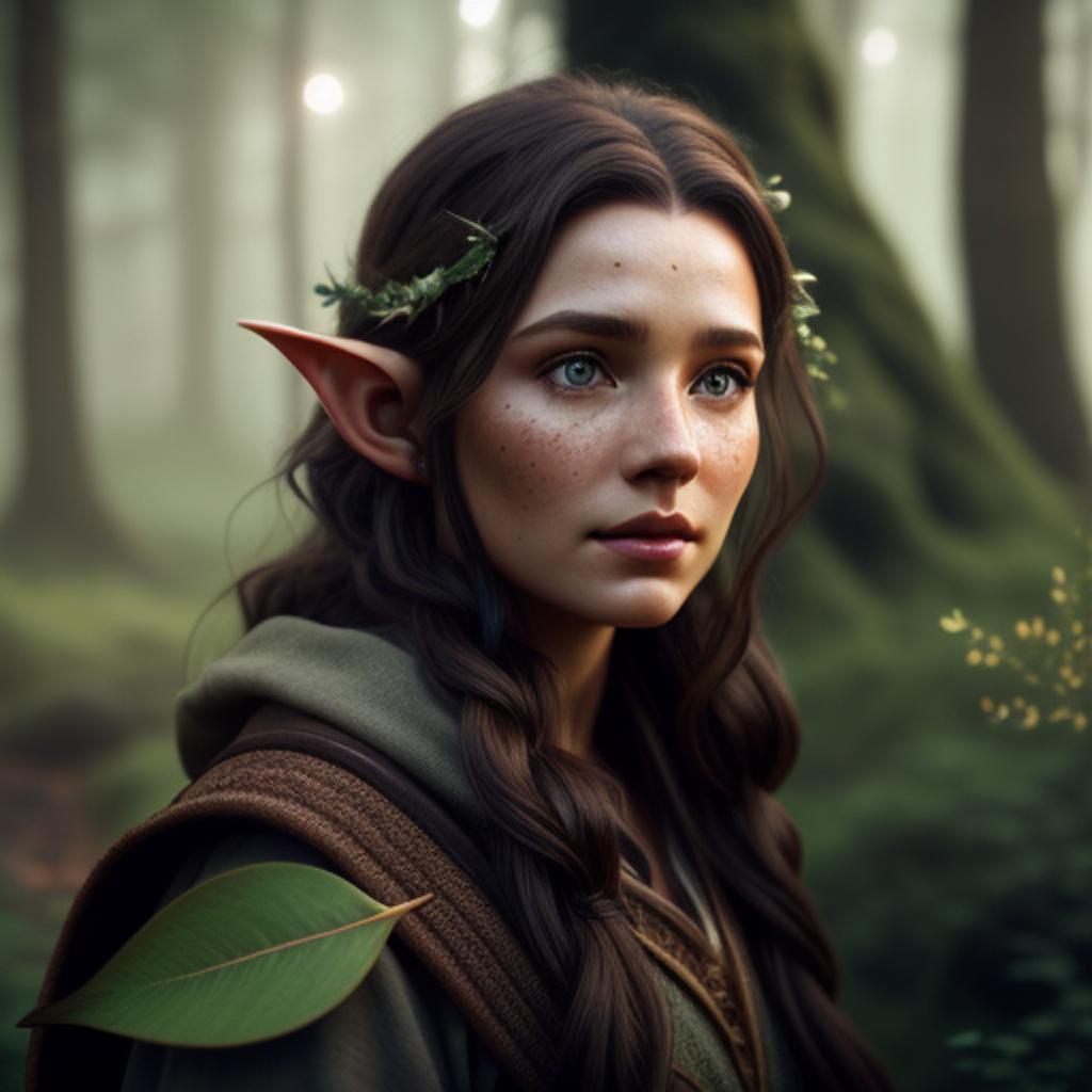 Female wood elf, druid, by @ai_generated