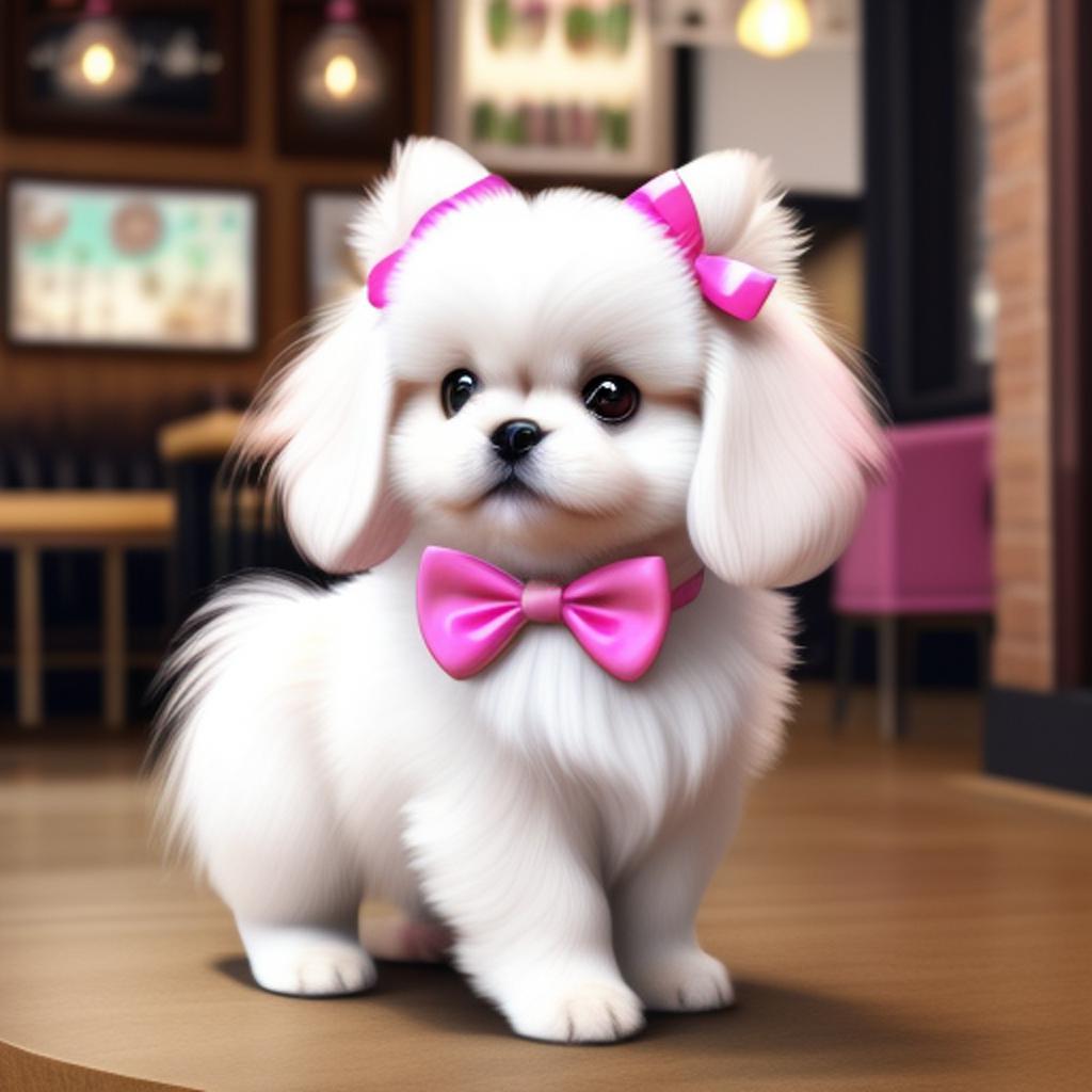 Cute dog white pekingese by @ai_generated