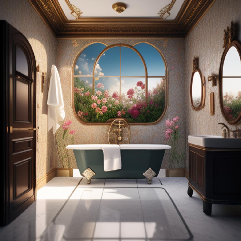 Old Fancy Bathroom. Flowers. by @ai_generated