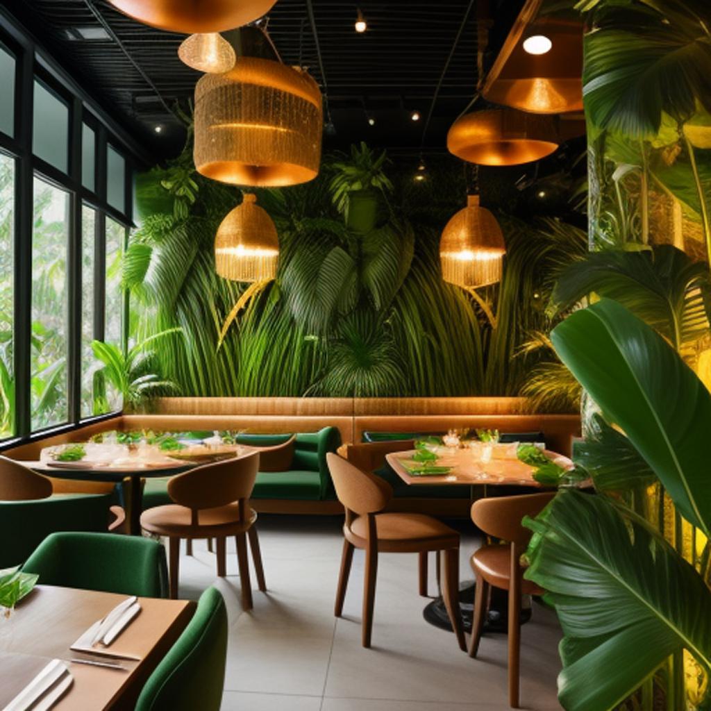 Jungle themed restaurant interior by @ai_generated