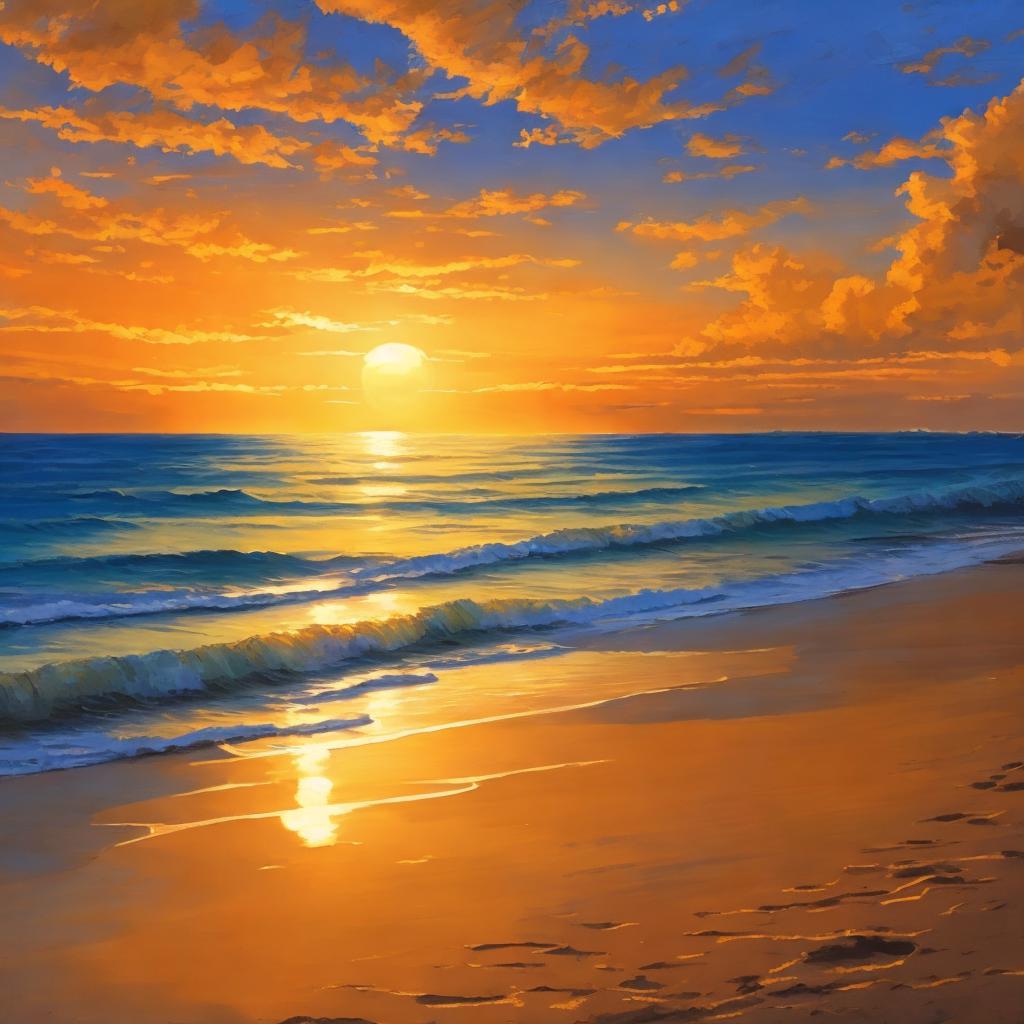 Golden sunset beach scene, by @ai_generated