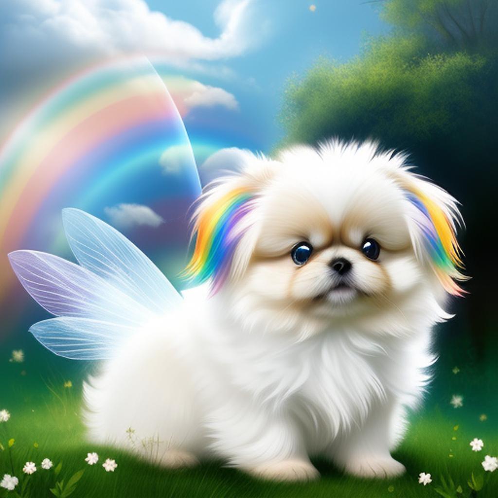 Tan white fluffy pekingese by @ai_generated