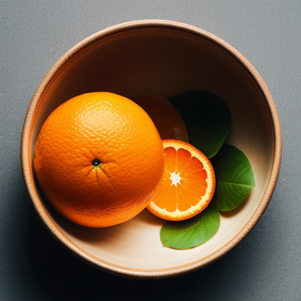 An orange in bowl by @ai_generated