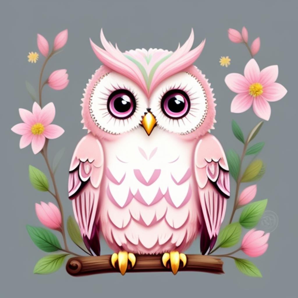 Cute pastel pink owl by @ai_generated