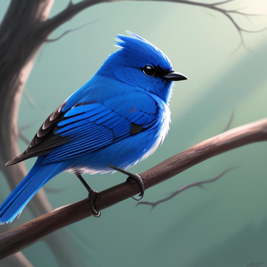 Blue bird lonely on by @ai_generated