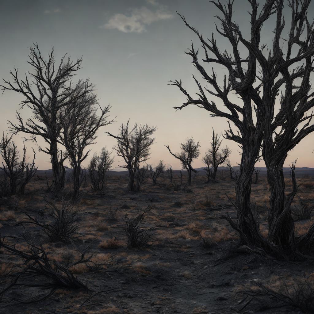 Dark, barren landscape, lifeless by @ai_generated