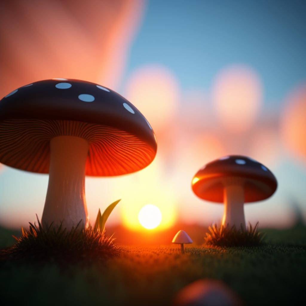 Cute sunset,mushrooms,frogs by @frogikindagrl by @ai_generated