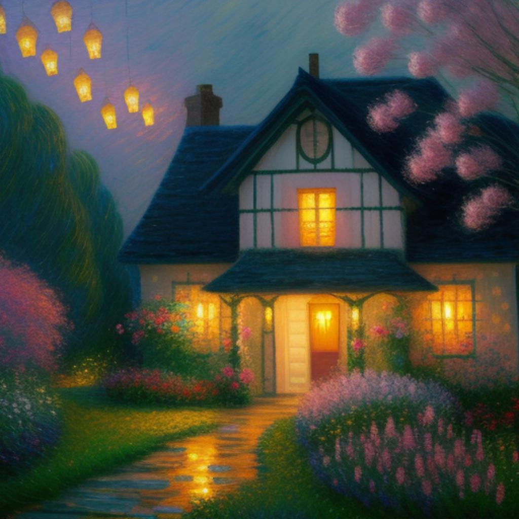 Romantic cottage on a by @ai_generated