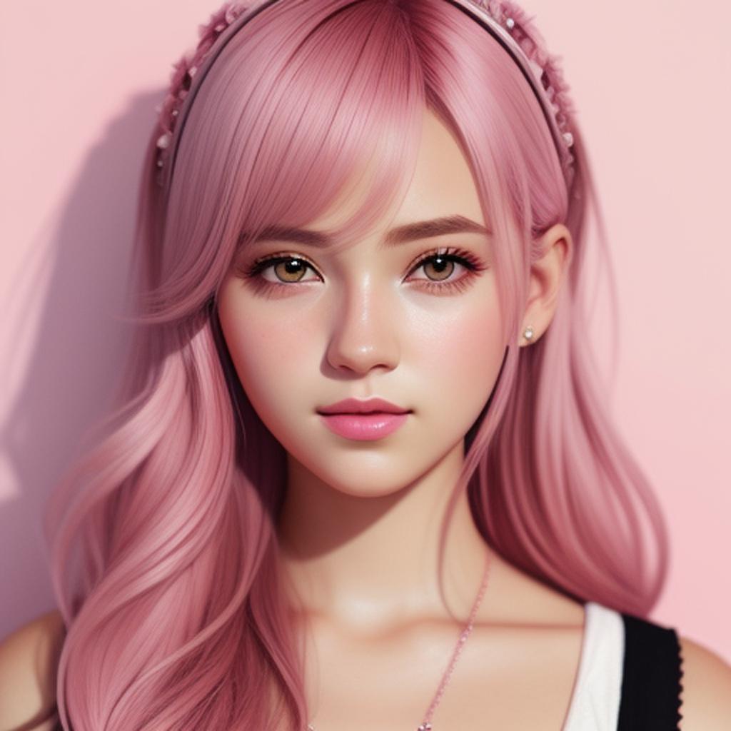 Pink portrait, trendy style, by @ai_generated