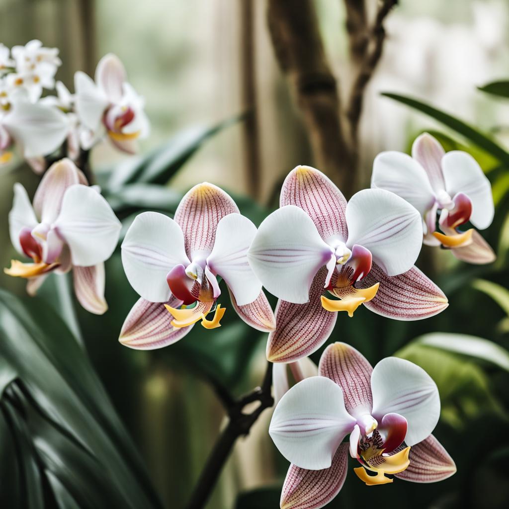 “Botanical garden, elegant orchids, by @ai_generated