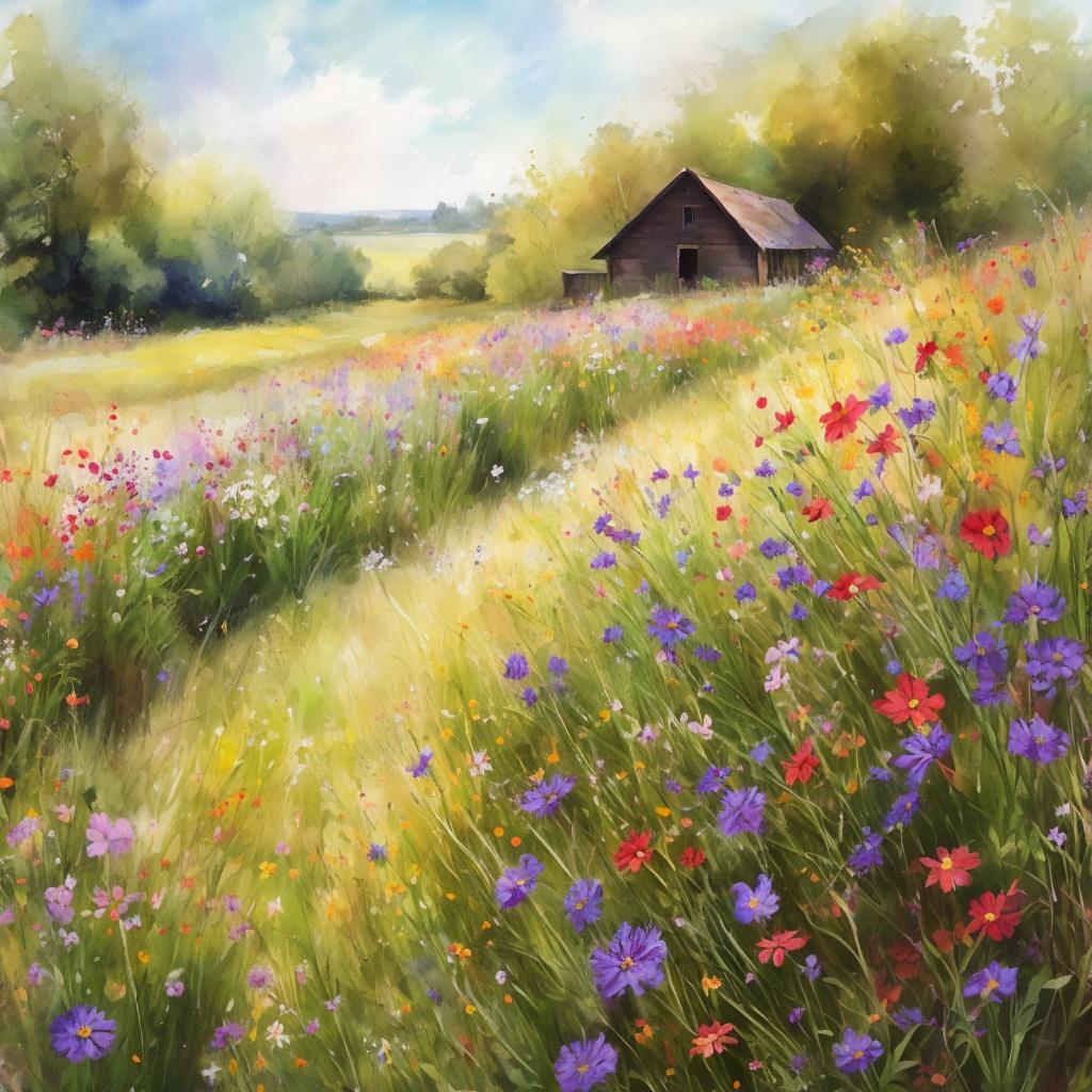 “Wildflower meadow, vibrant blooms, by @ai_generated