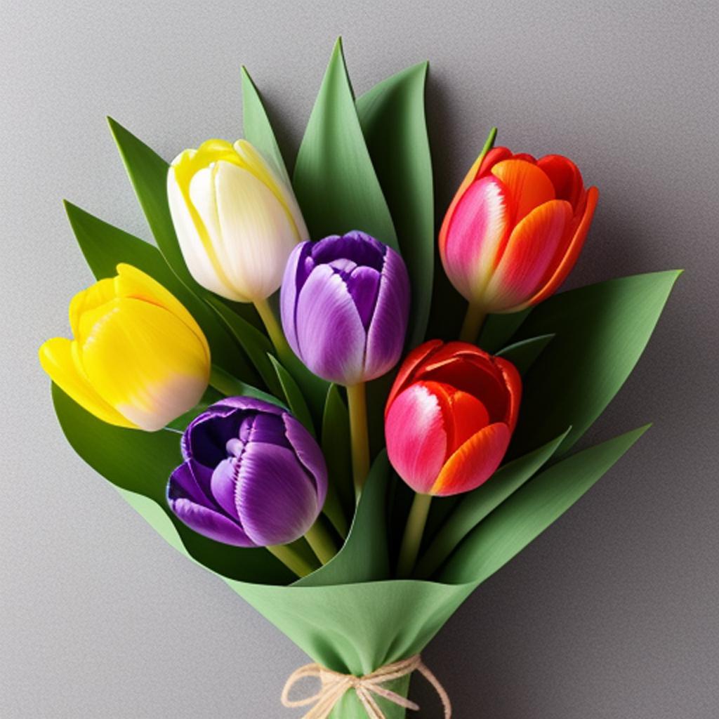 Rainbow colored tulips by by @ai_generated