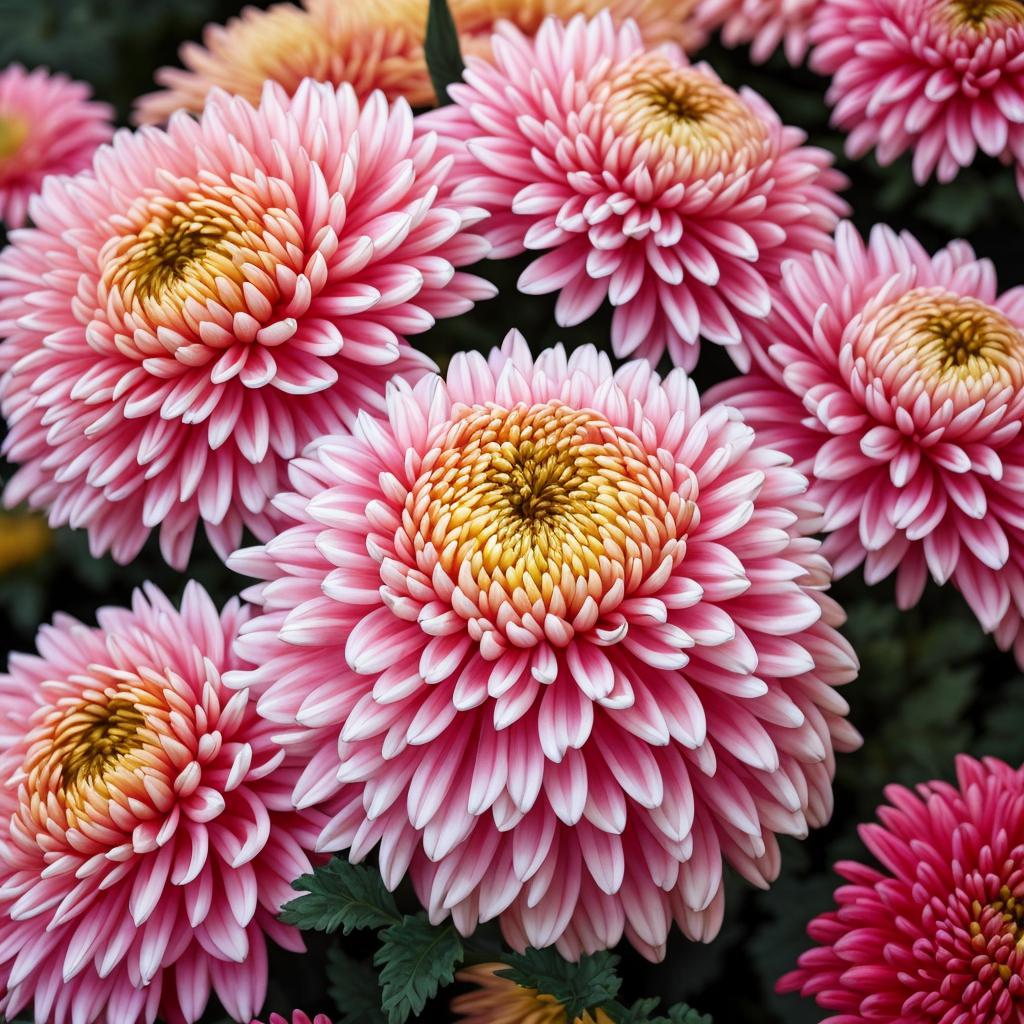 Chrysanthemums, vibrant blooms, close-up by @ai_generated