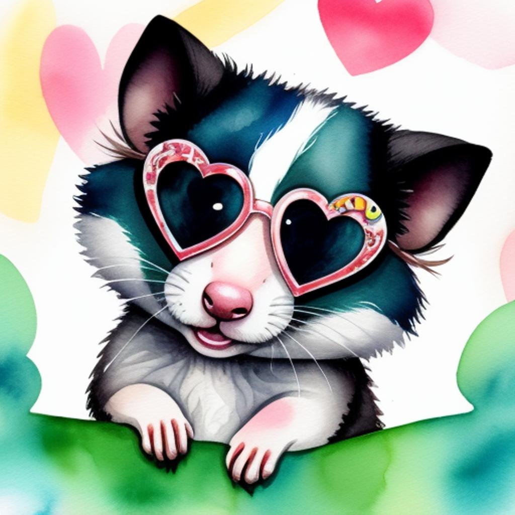 Excited opossum wearing heart-shaped by @ai_generated