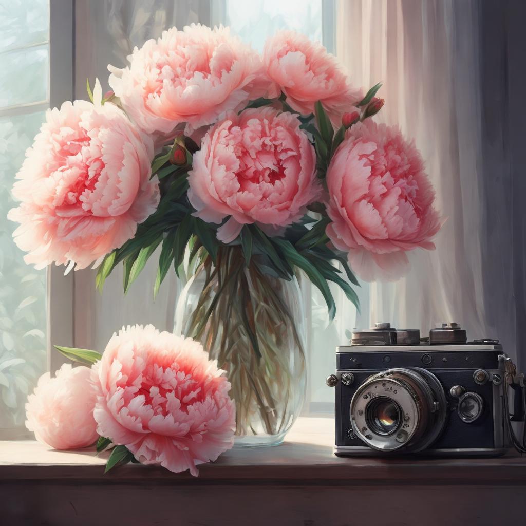 Fluffy coral Peonies in by @ai_generated