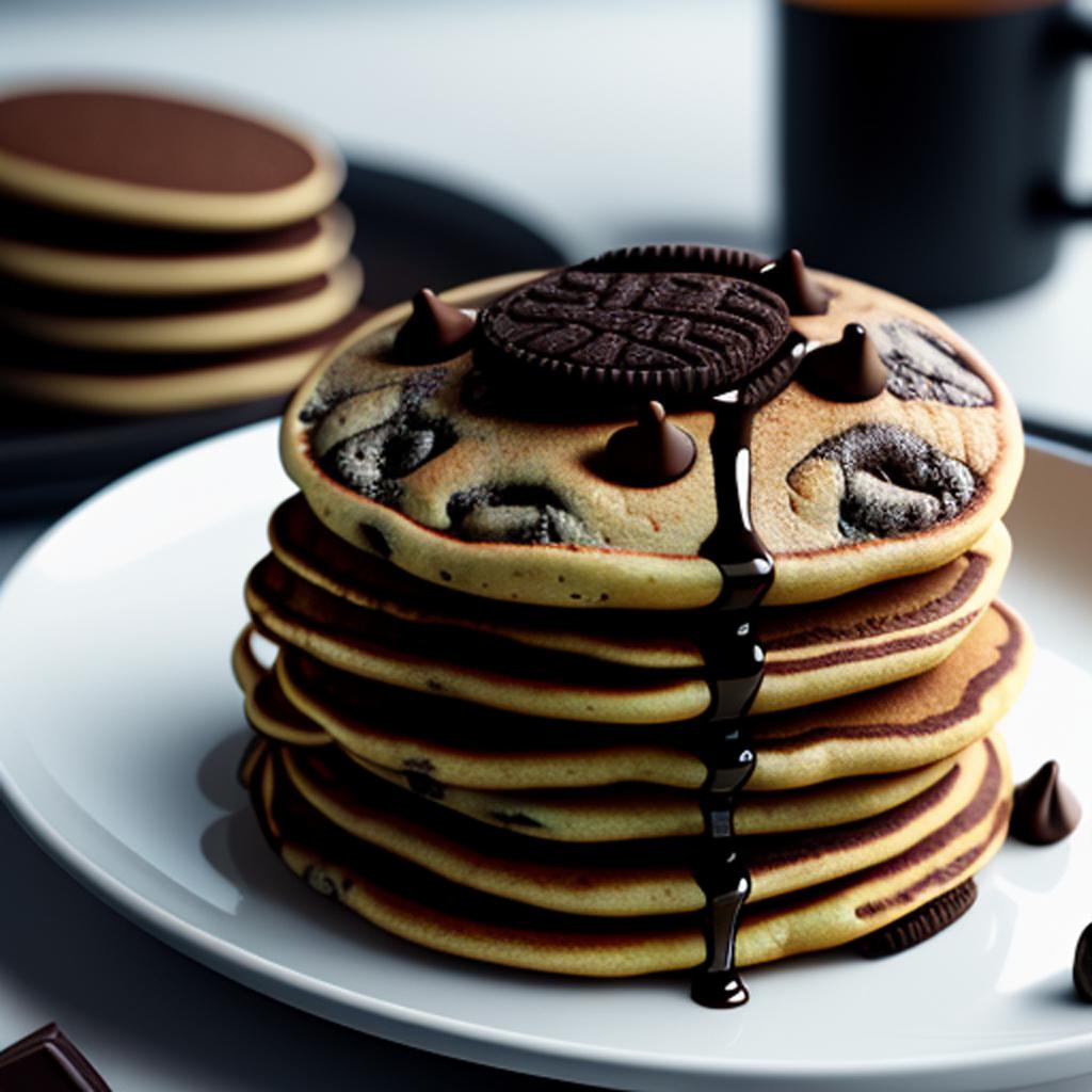 Chocolate chip Oreo pancakes by @ai_generated