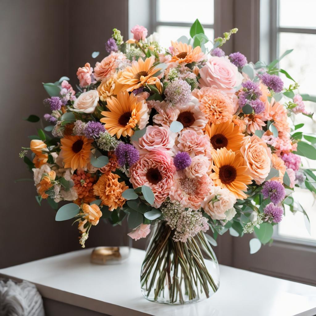 Fresh bouquet, vibrant blooms, by @ai_generated