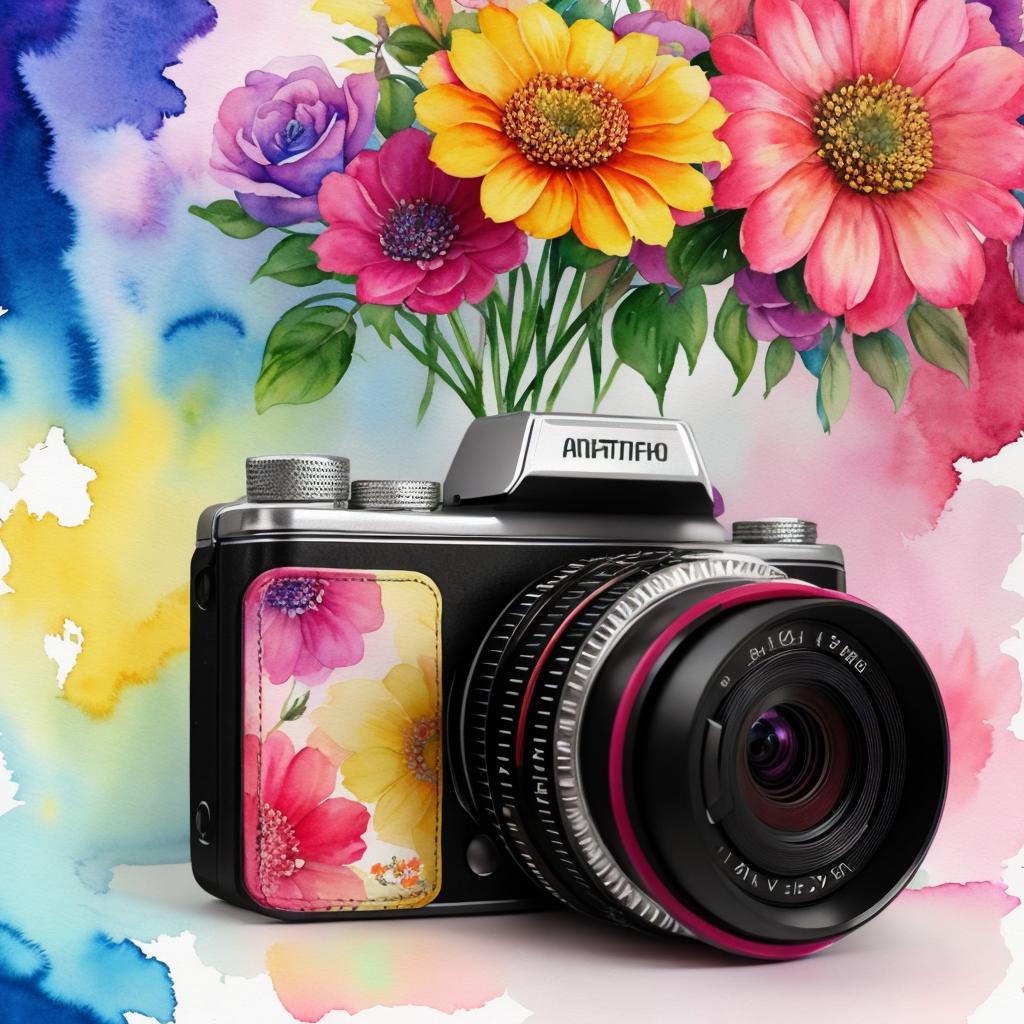 Colorful camera with flowers, by @ai_generated