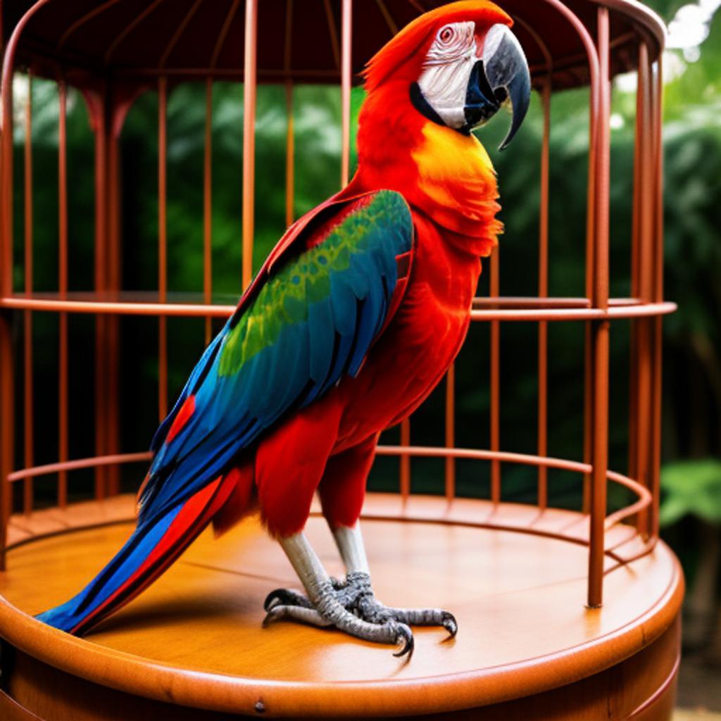 Guacamaya roja una jaula by @ai_generated