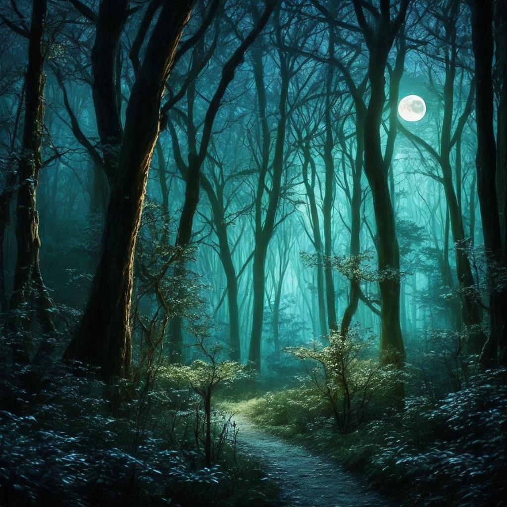 Dreamy moonlit forest scene, by @ai_generated