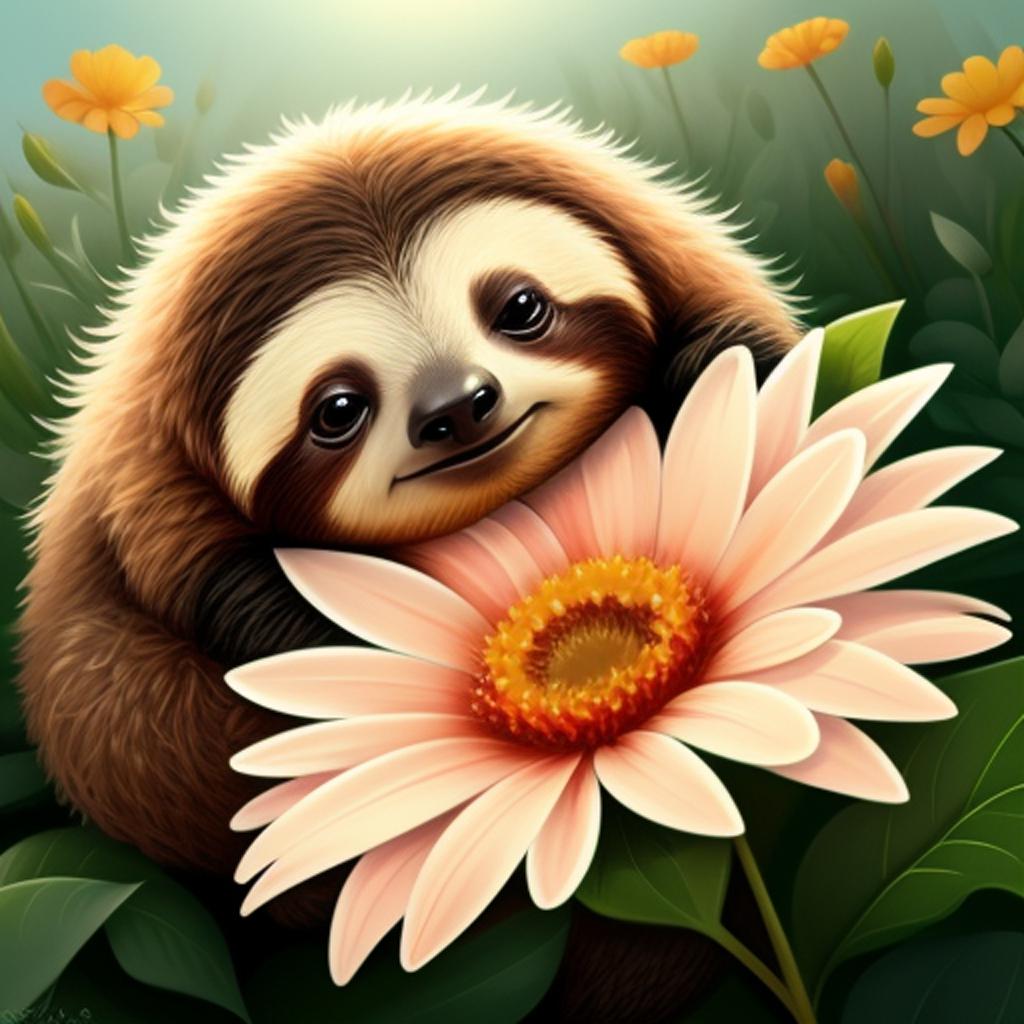 Flowers,cute,adorable,pretty,sloth,field by @csells04 by @ai_generated