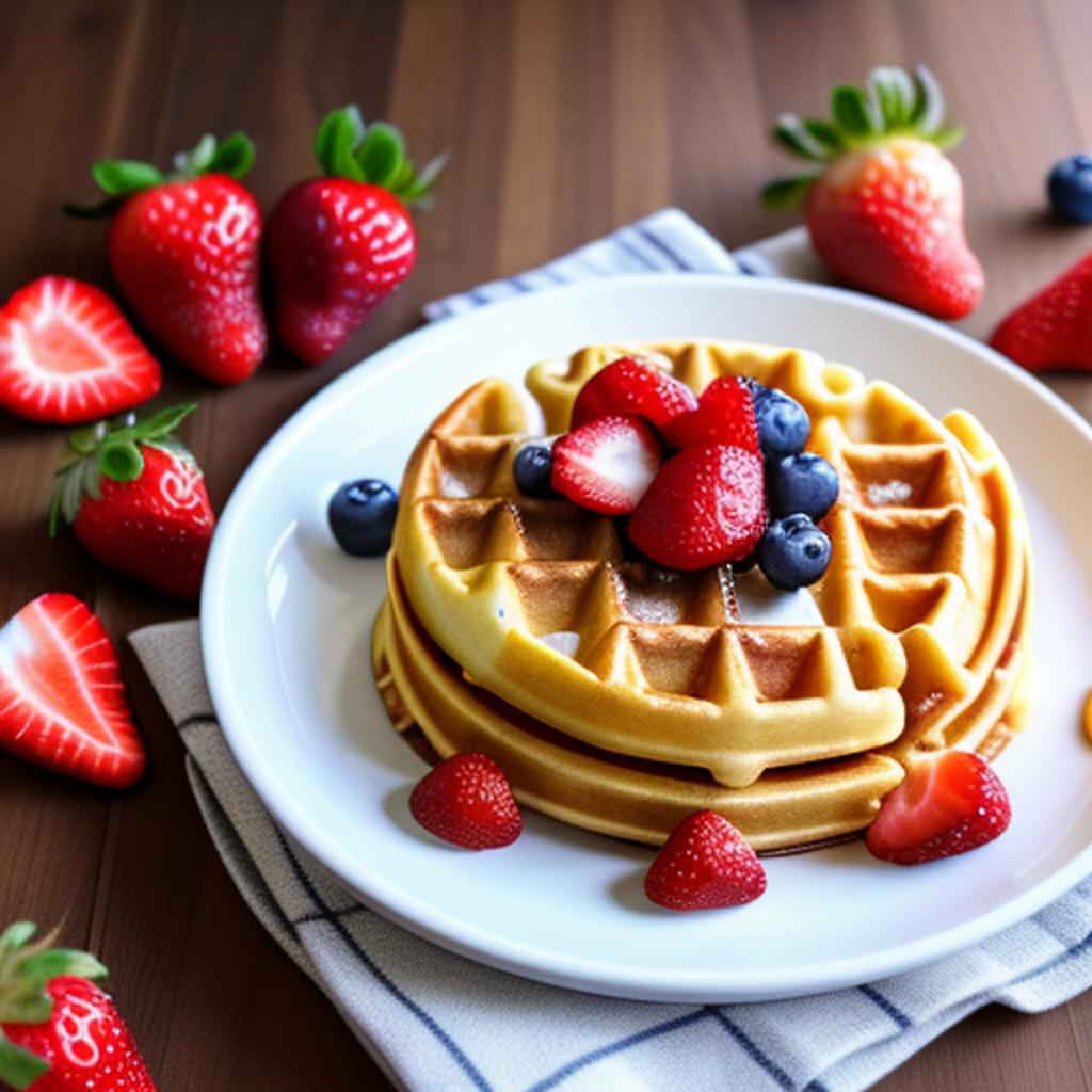 Waffle, dessert, strawberries, fruit, by @ai_generated