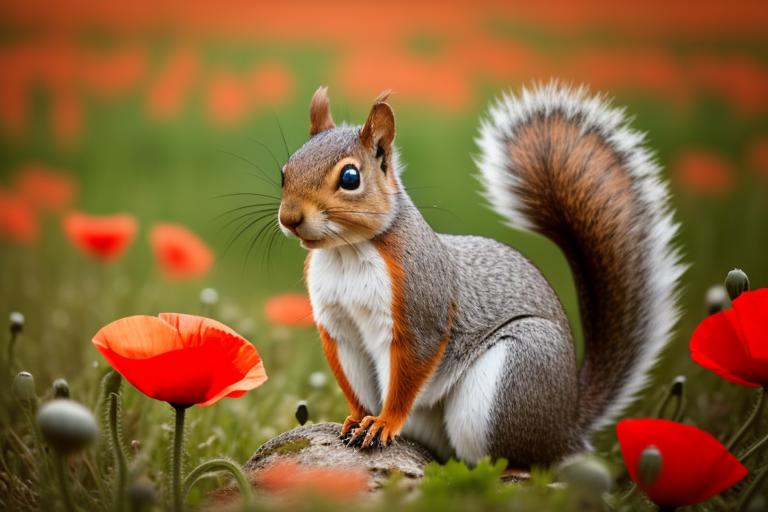 Squirrel in poppy field by @ai_generated