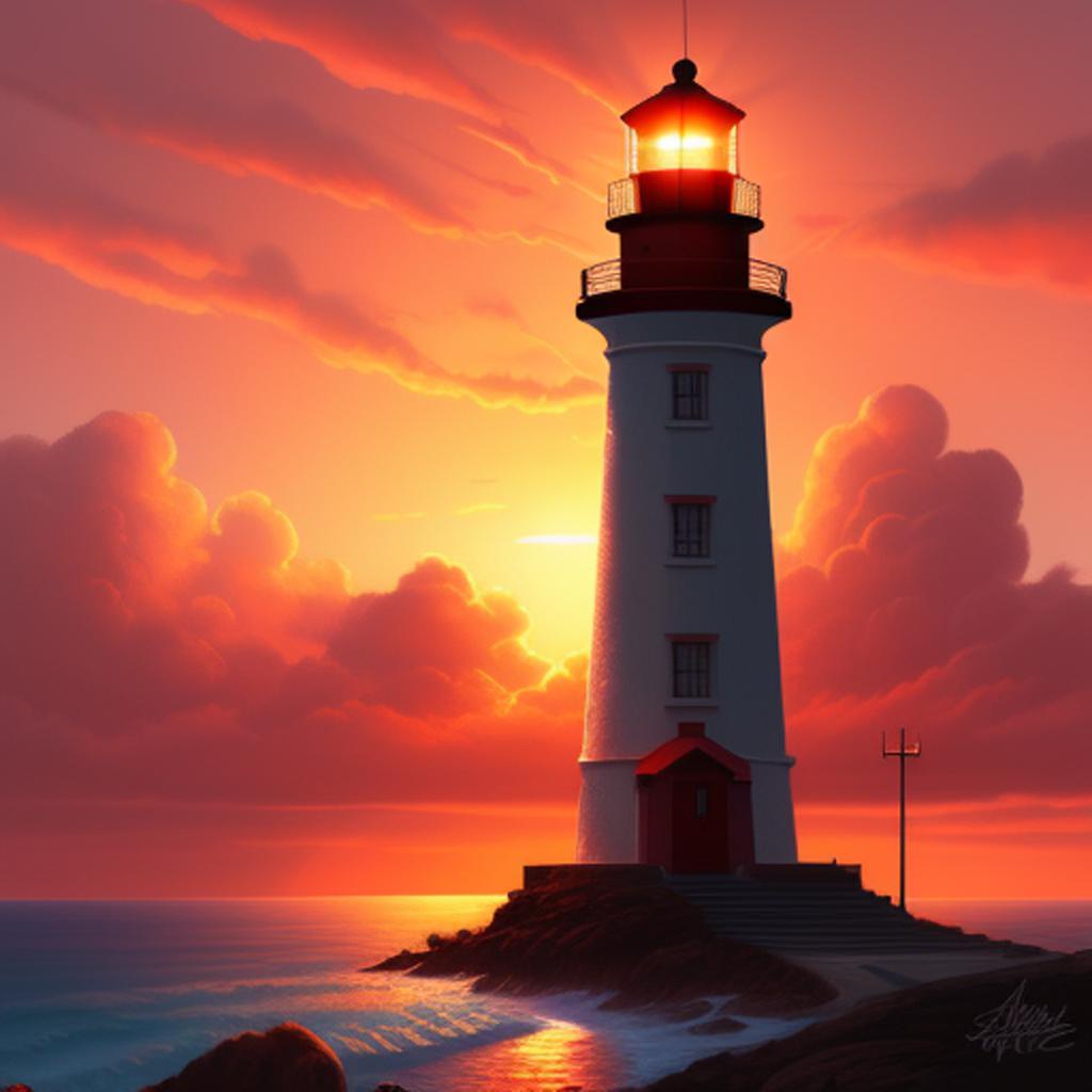 Amazing Sunset with lighthouse by @ai_generated