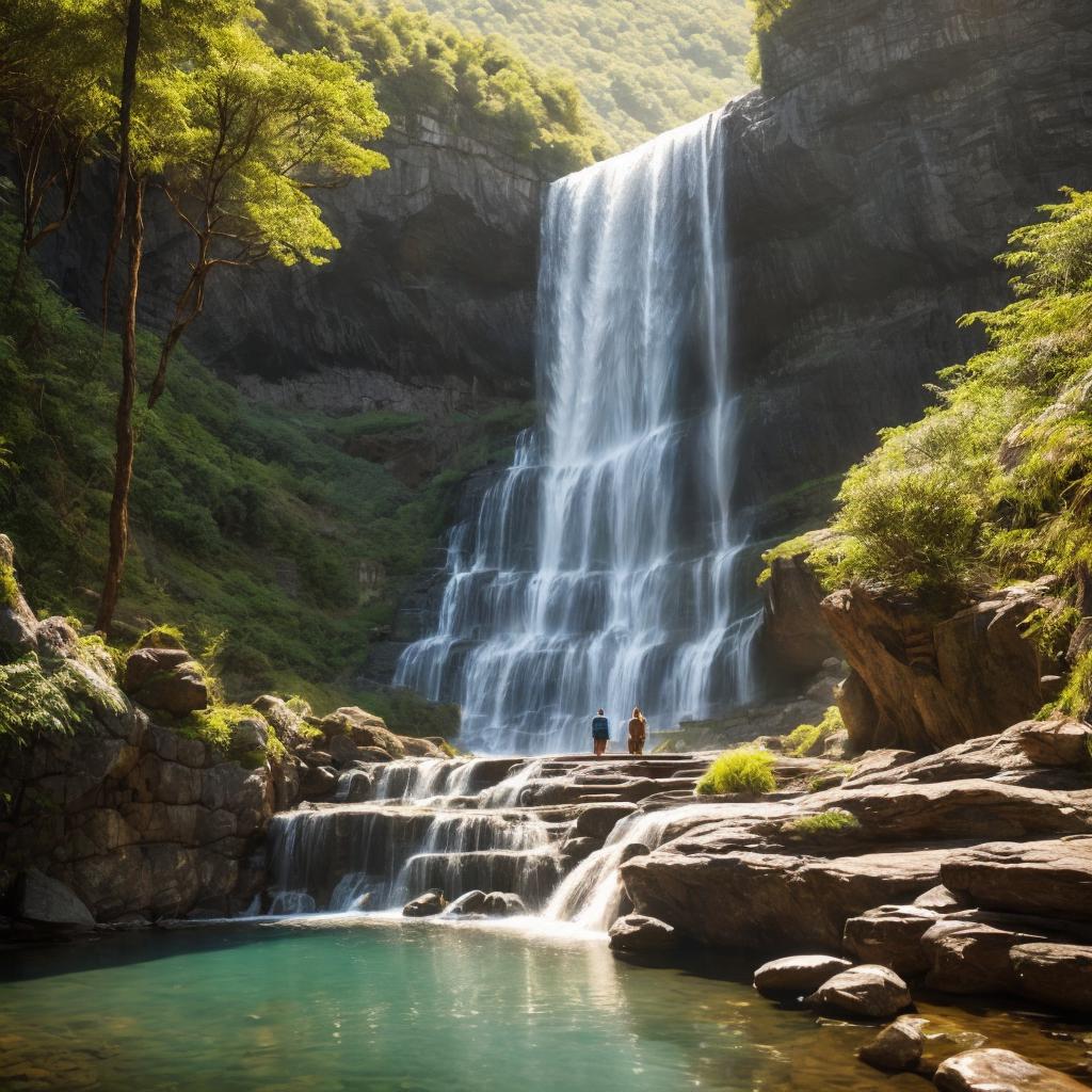 Waterfall cascading down mountain, by @ai_generated